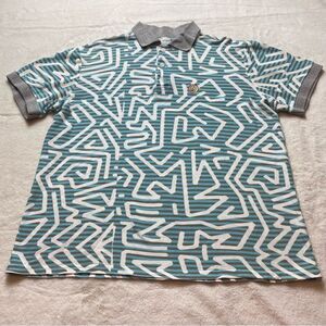 OFWGKTA White, Blue Tan Short Sleeve Polo Shirt Size Large
